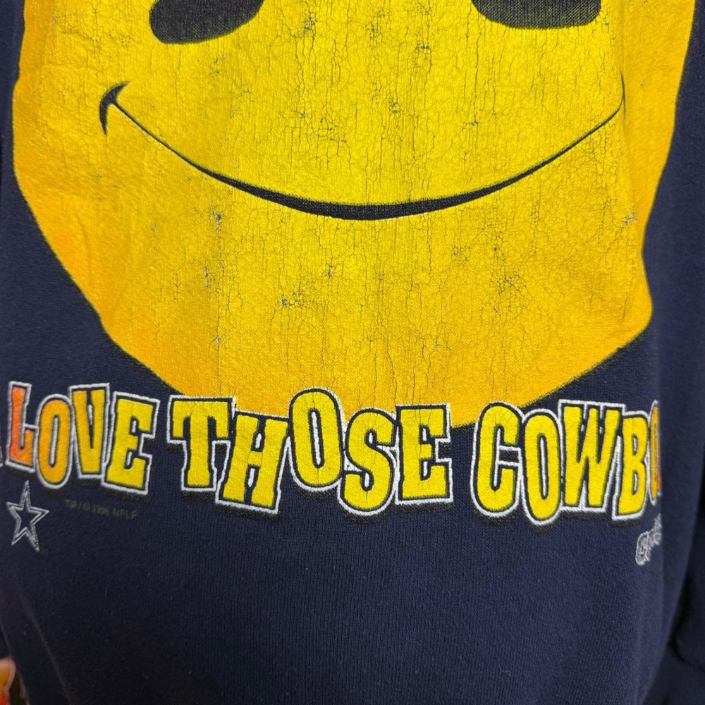 Vintage 90s Dallas Cowboys NFL Smiley Face Cliff Engle Sweatshirt Sz Large - Picture 3 of 6